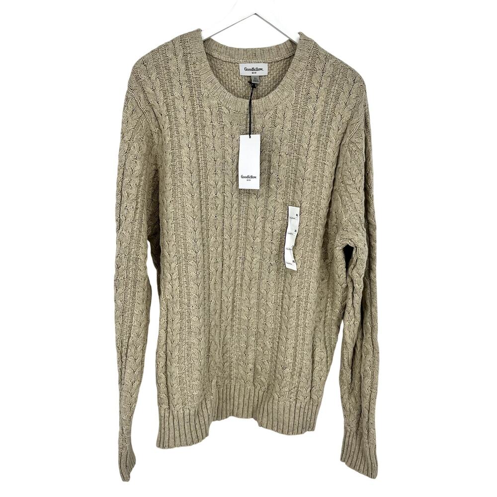 NWT Goodfellow & Co Cableknit Heathered Beige Sweater Crewneck Men's XL